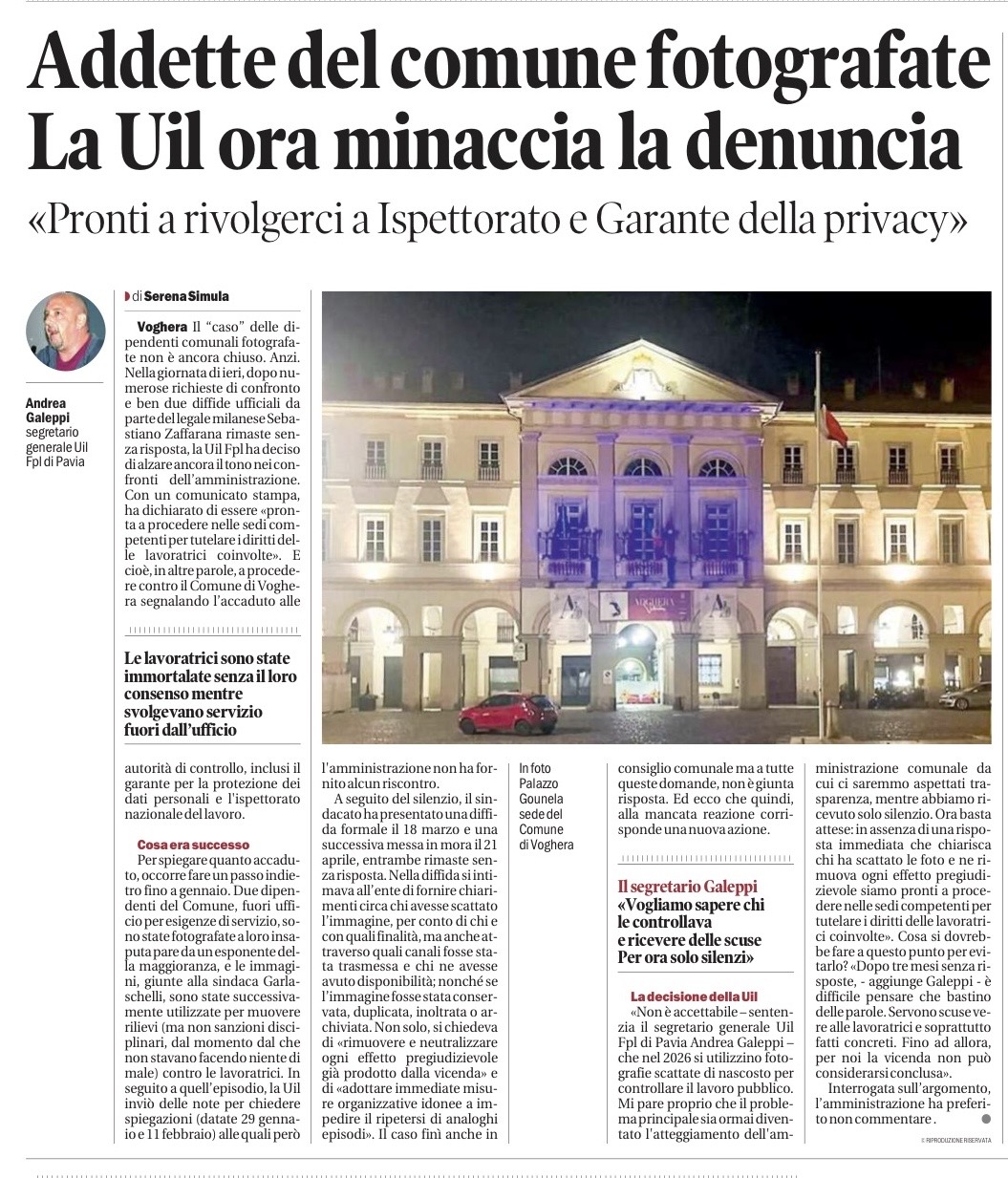 VOGHERA: LAVORATRICI FOTOGRAFATE, LA VICENDA ARRIVA SULLA STAMPA