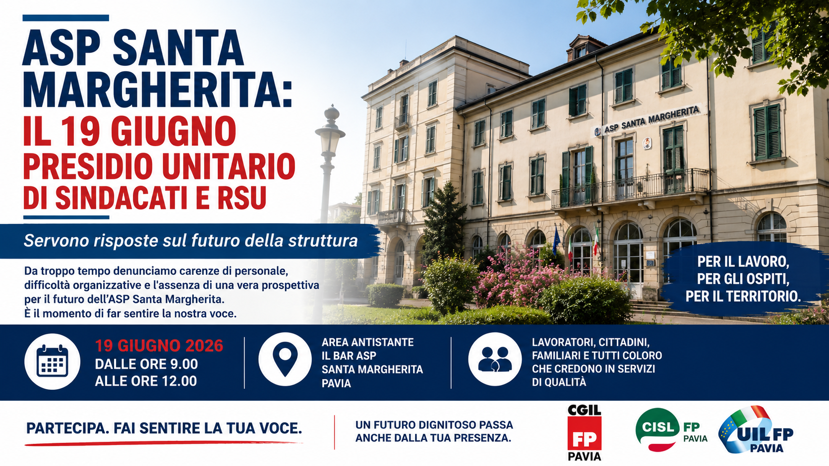 ASP SANTA MARGHERITA, SINDACATI E RSU IN PRESIDIO IL 19 GIUGNO: “SERVONO RISPOSTE SUL FUTURO DELLA STRUTTURA”
