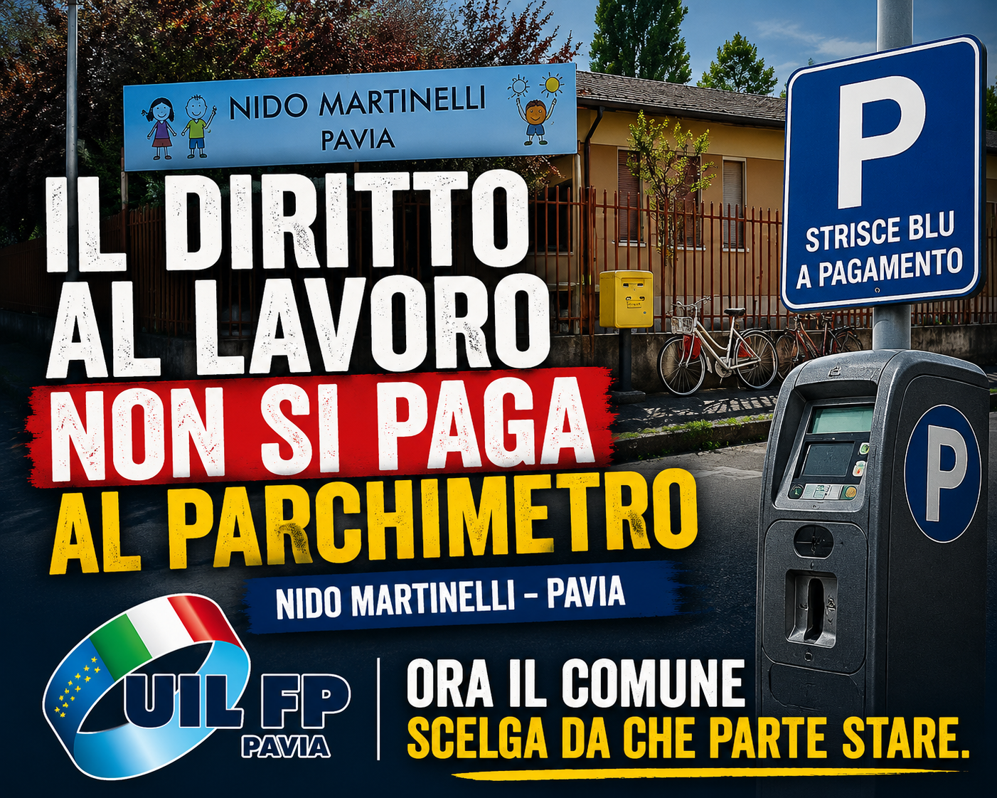 NIDO MARTINELLI, UIL FP PAVIA SCRIVE AL COMUNE: “IL DIRITTO AL LAVORO NON SI PAGA AL PARCHIMETRO”