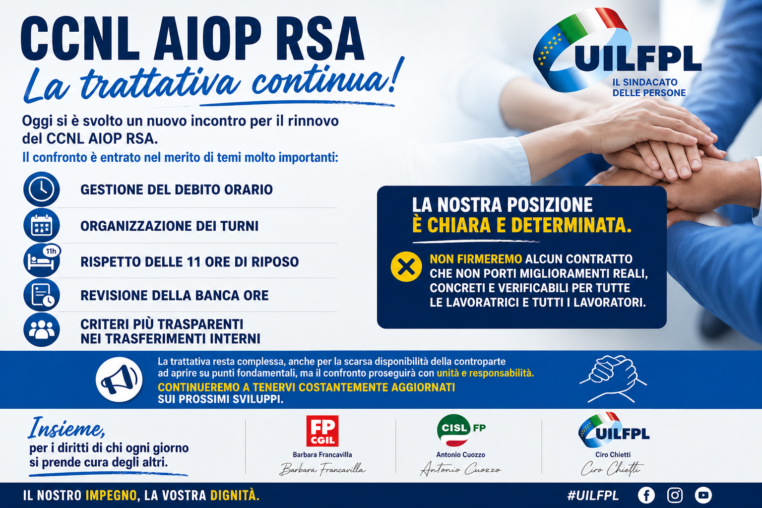 CCNL AIOP RSA: LA TRATTATIVA PROSEGUE, UIL FPL RIBADISCE UNA LINEA CHIARA